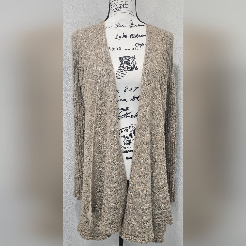 Free People Open Front Waterfall Crochet Knit Long Sleeve Layering Oatmeal Sz XS - Picture 1 of 14